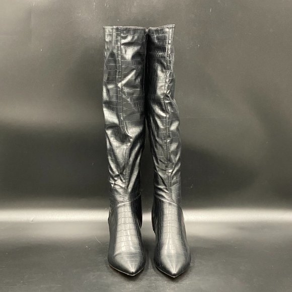 New 2 colors pointed side zip-up over knee shirring stylish high-heel boots